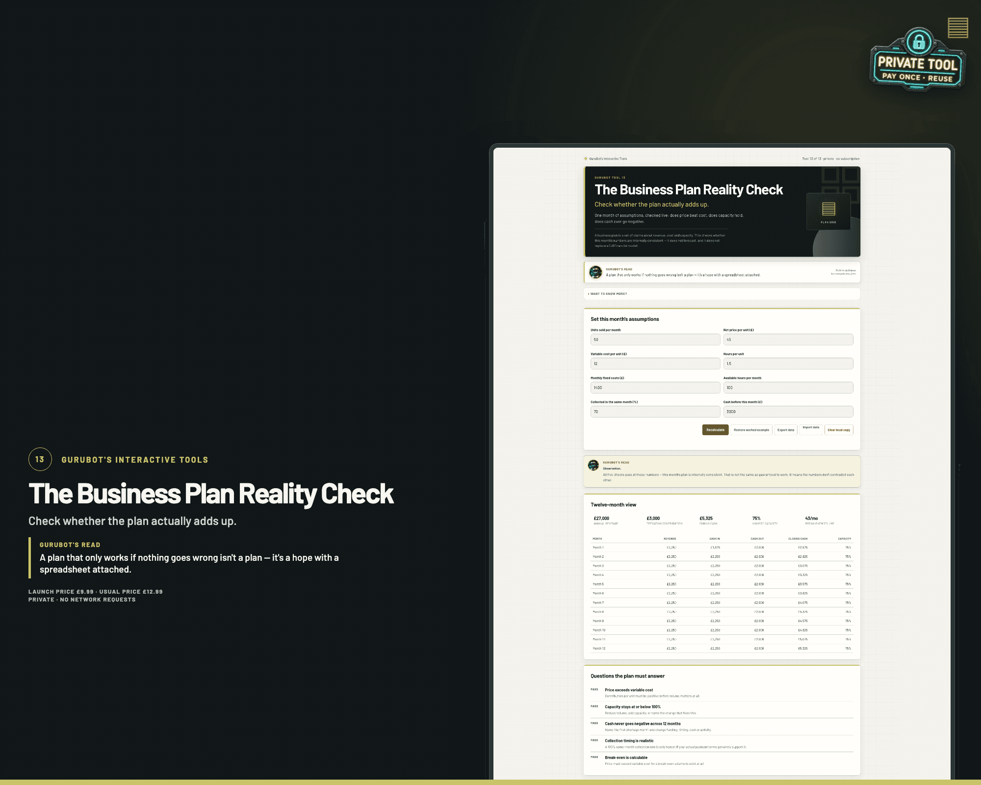 Interface preview of The Business Plan Reality Check