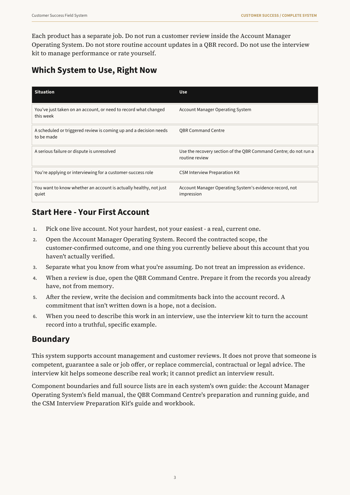 Inside preview of Customer Success Field System