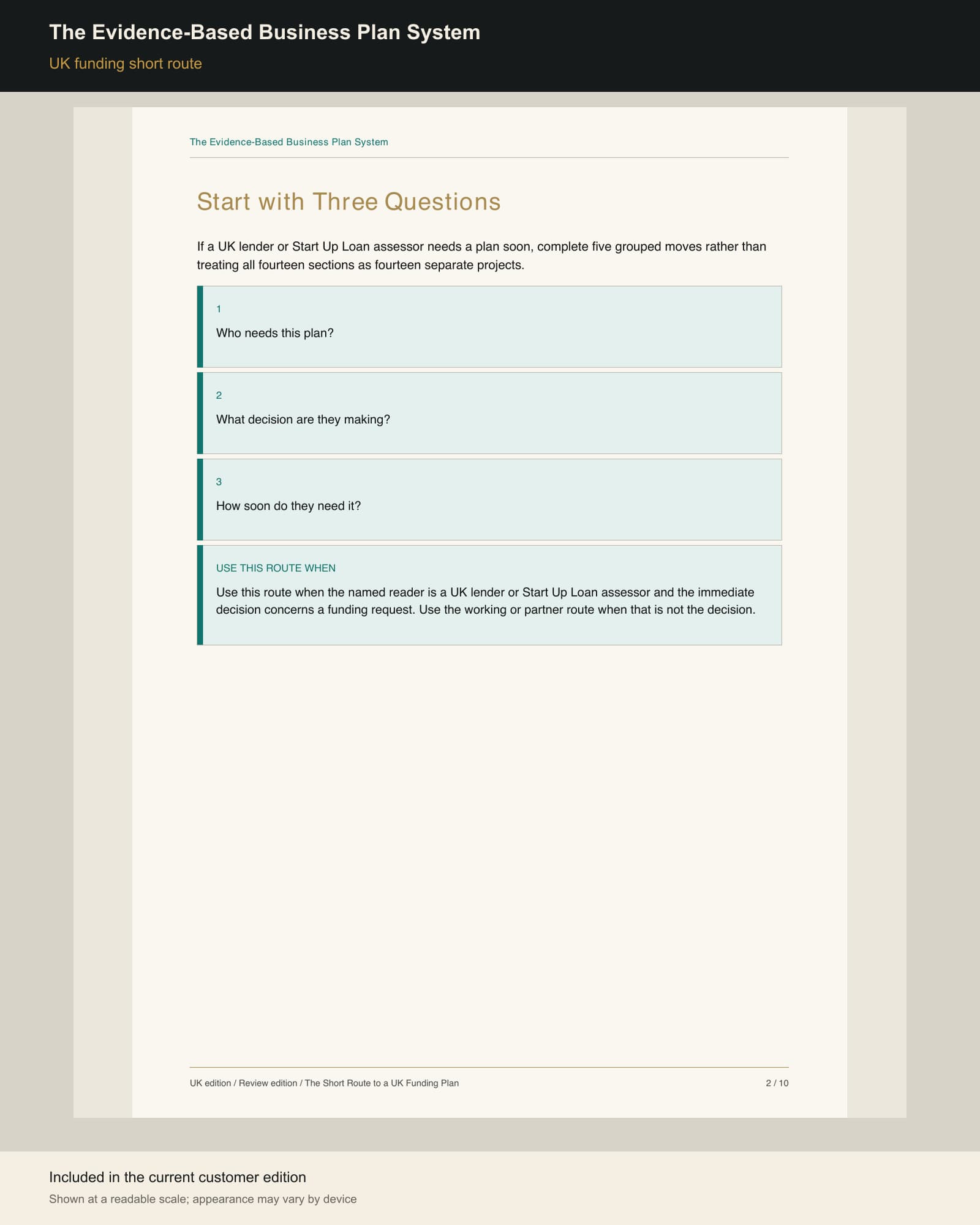Inside preview of The Evidence-Based Business Plan System