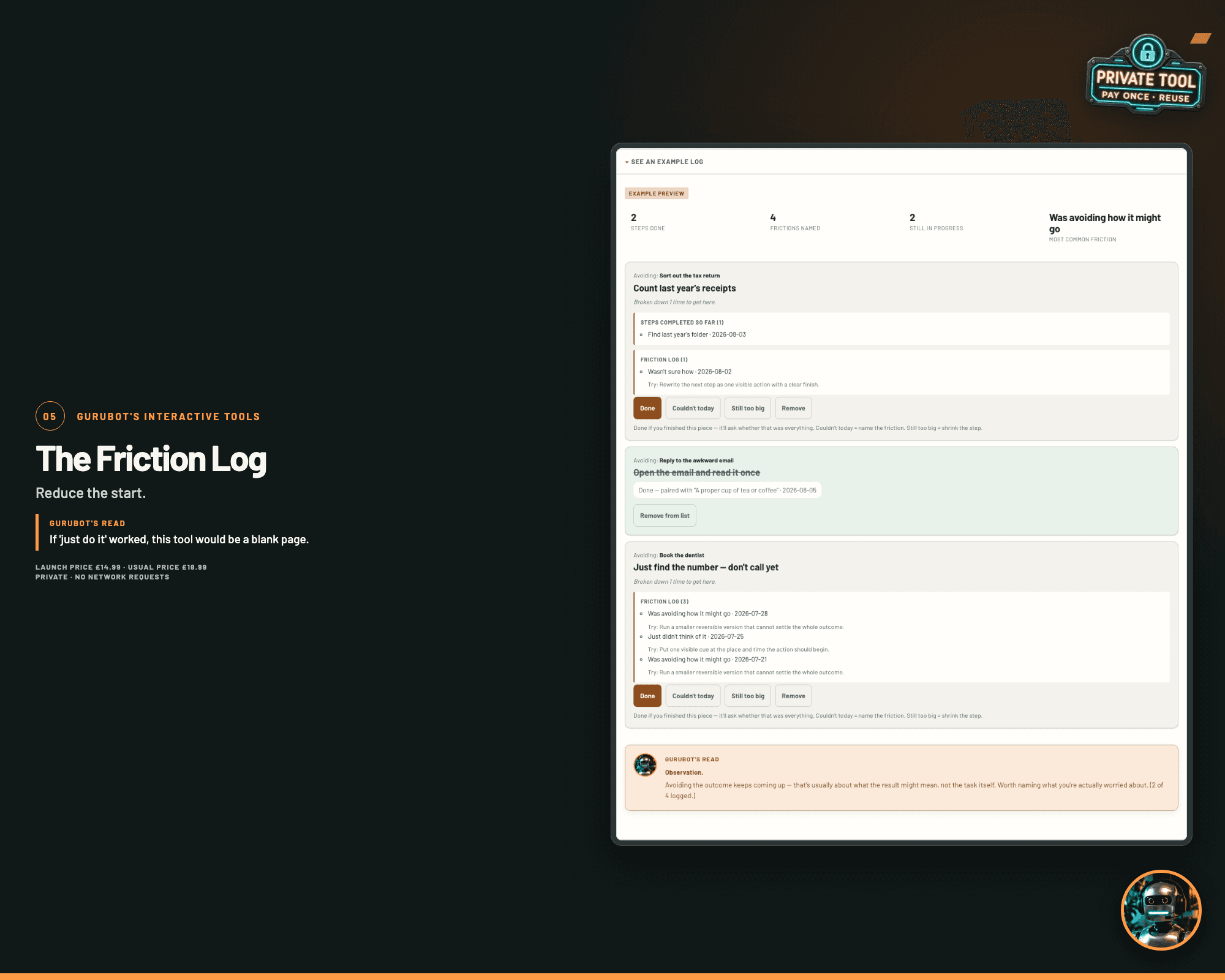 Interface preview of The Friction Log