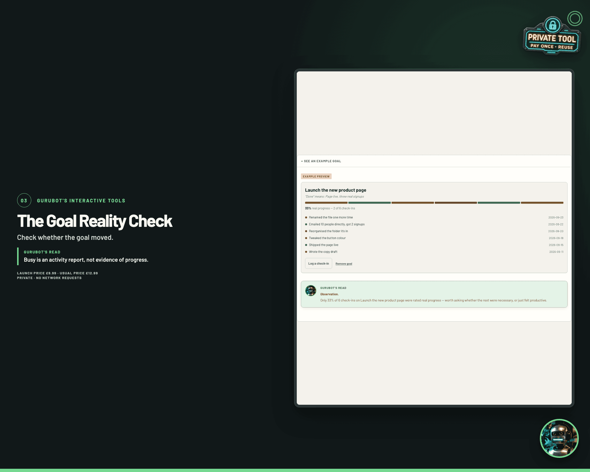 Interface preview of The Goal Reality Check