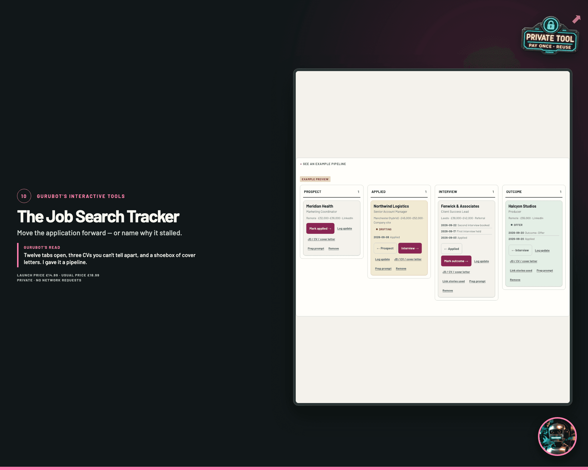 Interface preview of The Job Search Tracker