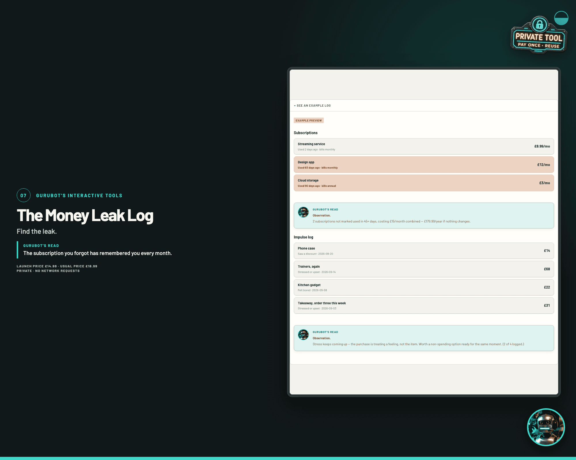 Interface preview of The Money Leak Log
