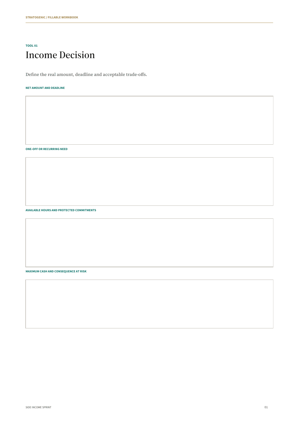 Inside preview of Side Income Sprint Sheet